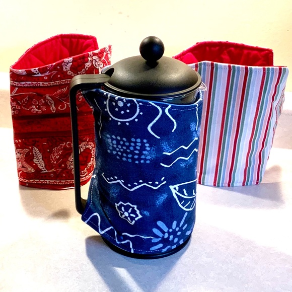 French Press Coffee Cosy Blue & White Print - Picture 1 of 4